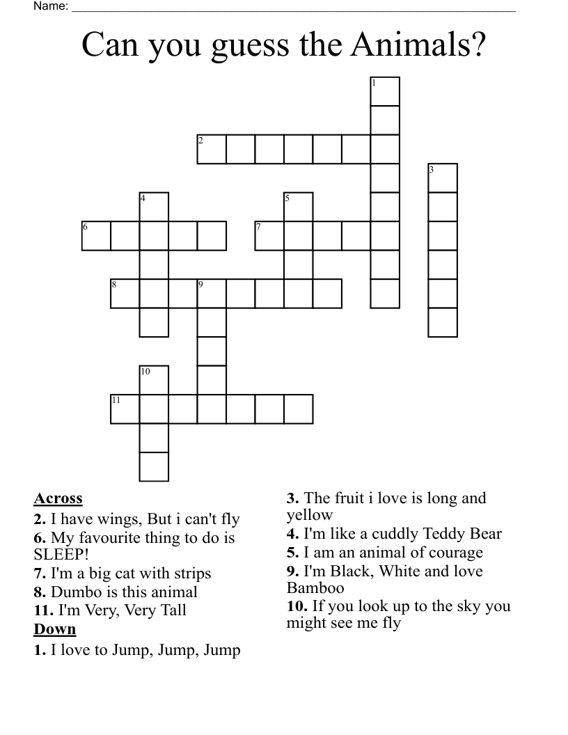 Can you guess the Animals? Crossword