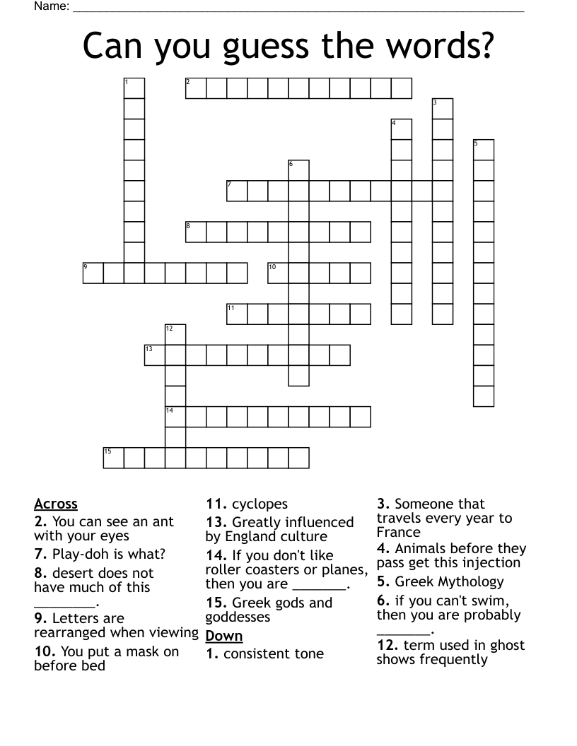 Can you guess the words? Crossword