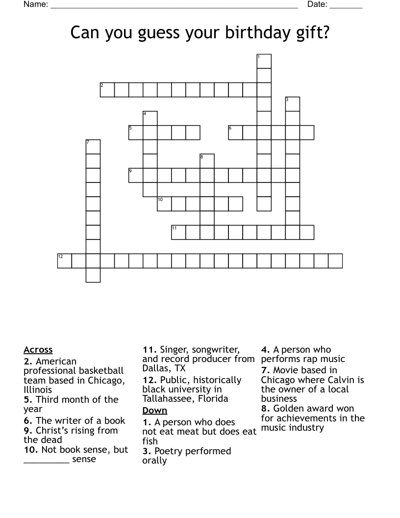 Can you guess your birthday gift?            Crossword
