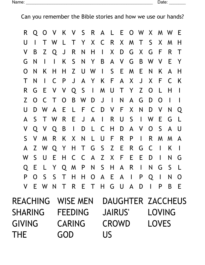 Can you remember the Bible stories and how we use our hands? Word Search
