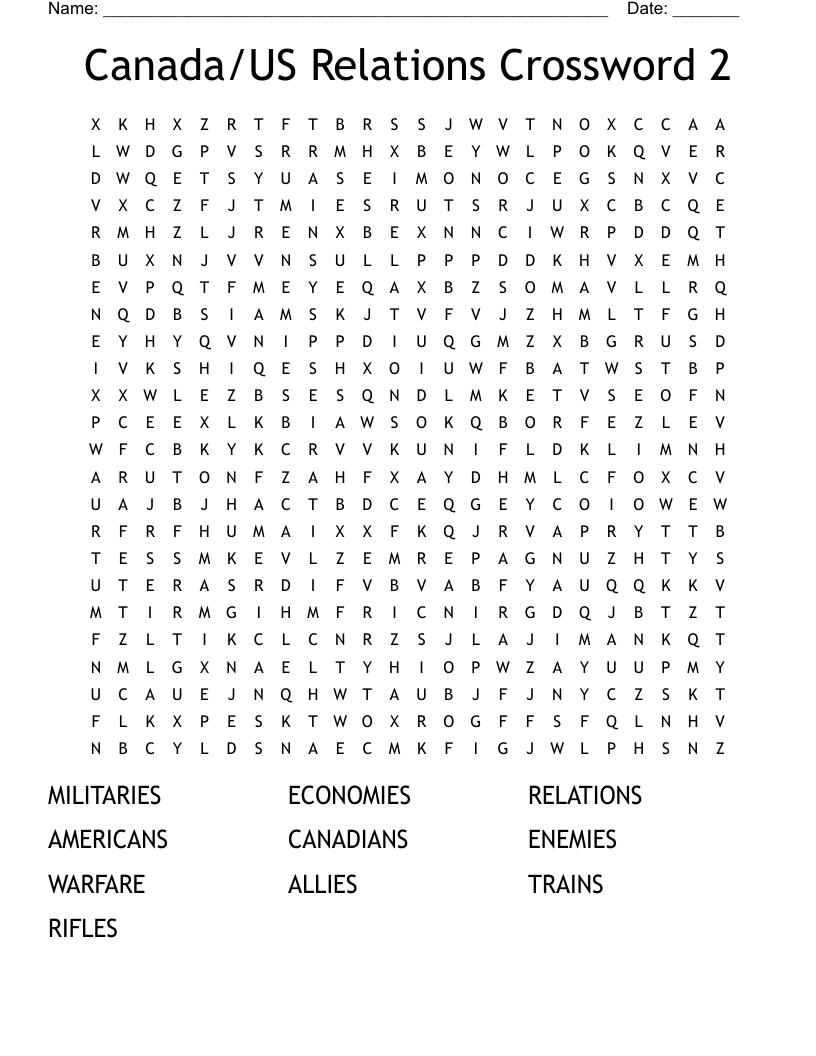 Canada/US Relations Crossword 2 Word Search