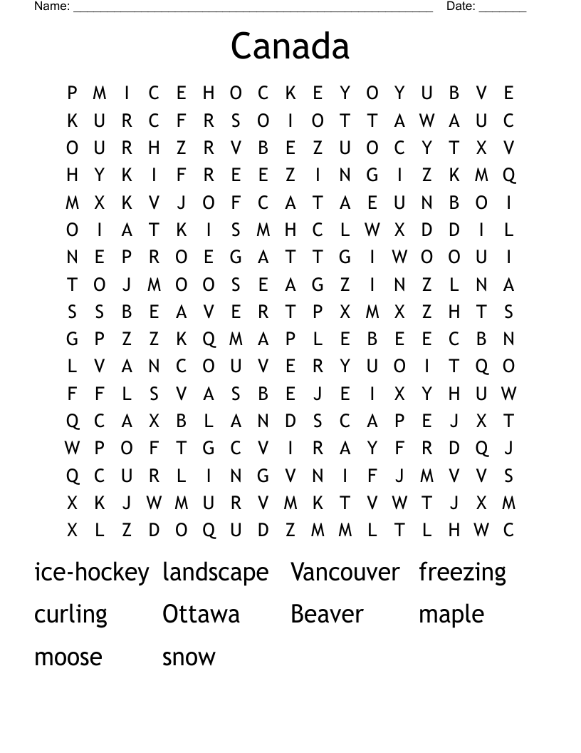 Canada Word Search