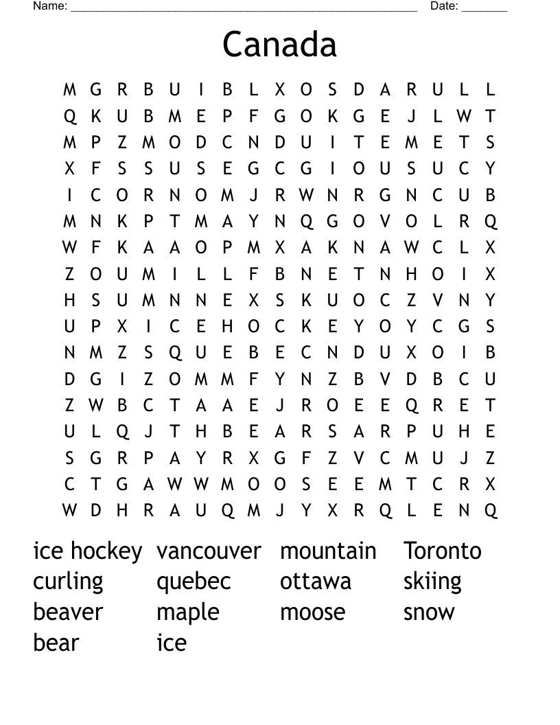 Canada Word Search