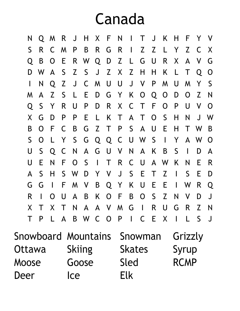 Canada Word Search