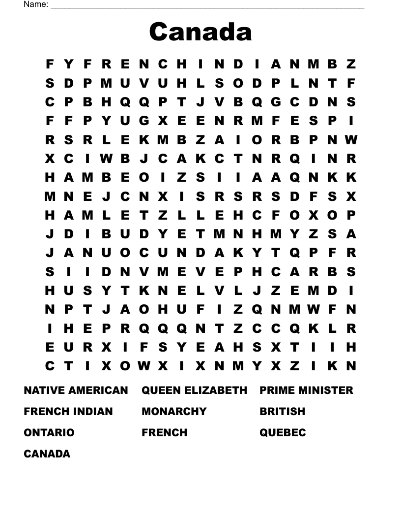 Canada Word Search