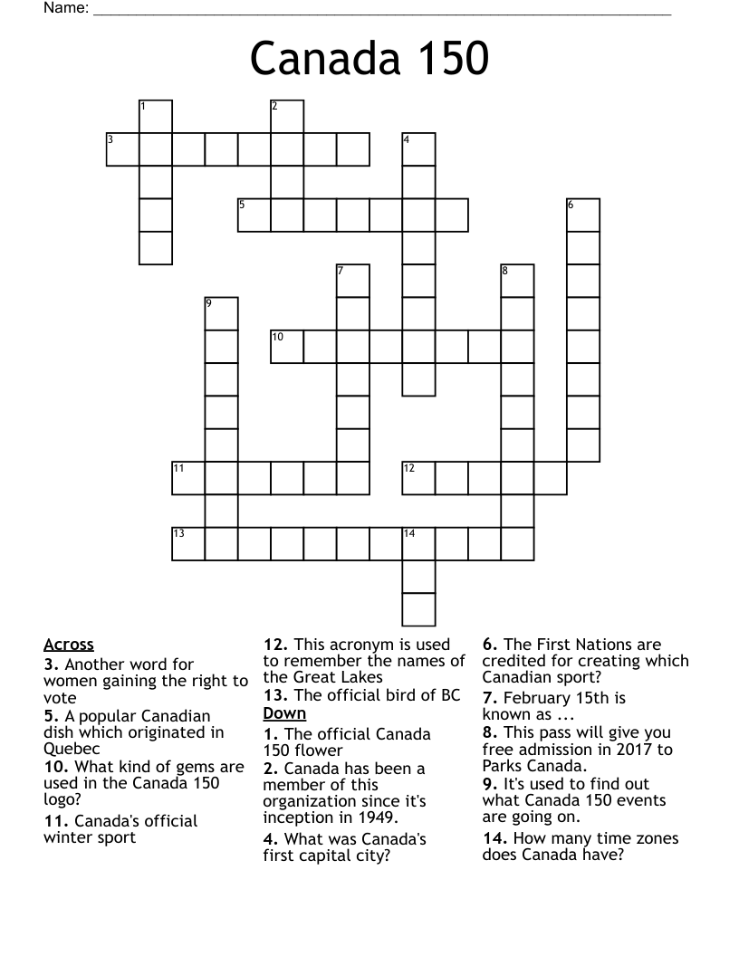 Canada 150 Crossword