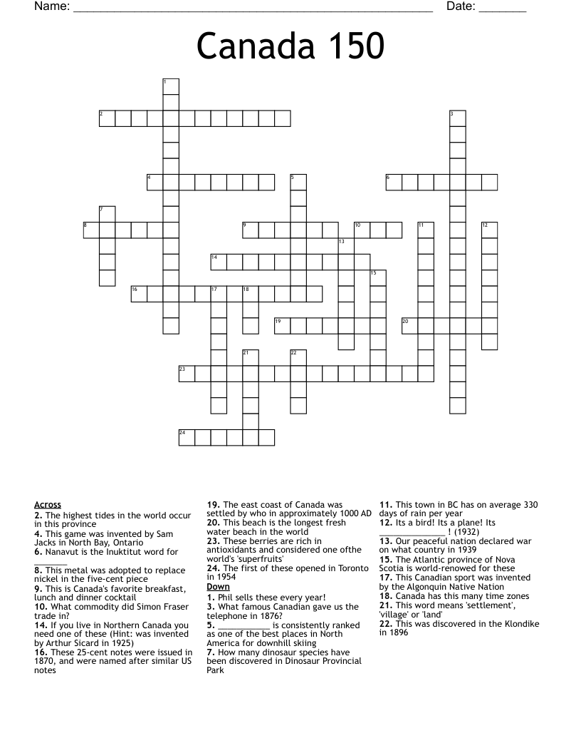 Canada 150 Crossword