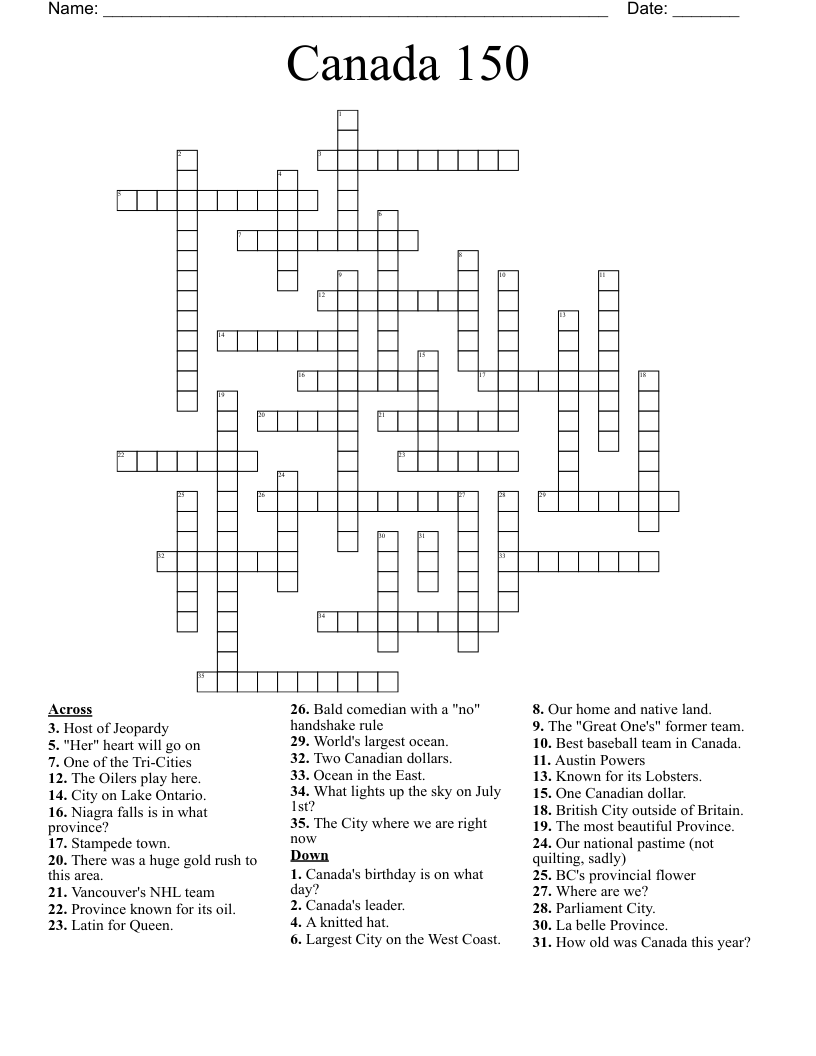 Canada 150 Crossword