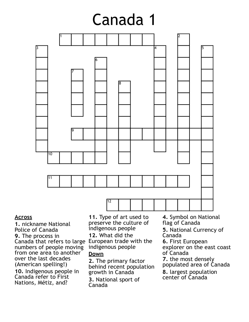 Canada 1 Crossword