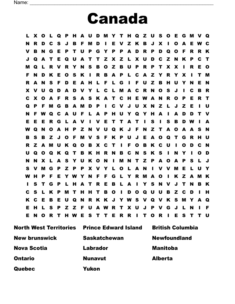 Canada Word Search