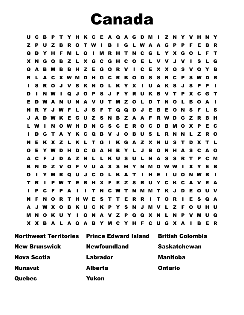 Canada Word Search