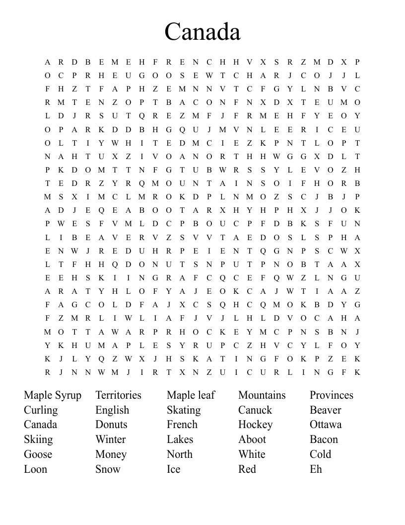 Canada Word Search