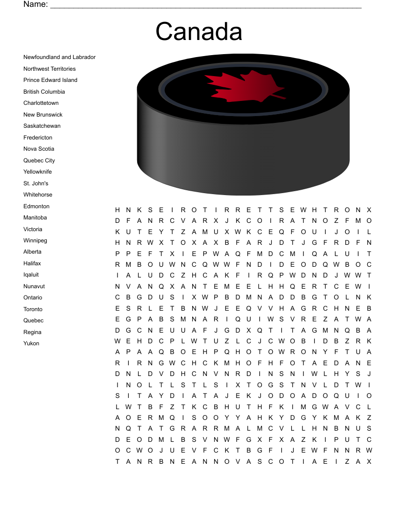 Canada Word Search