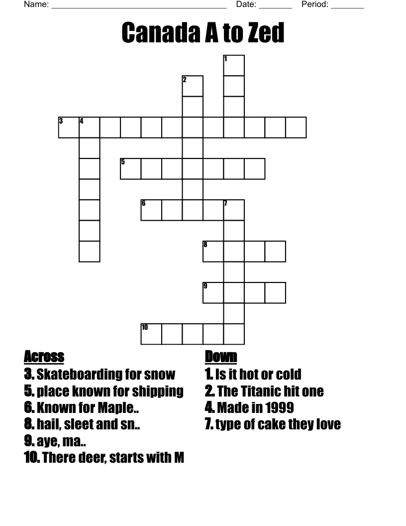 Canada A to Zed Crossword