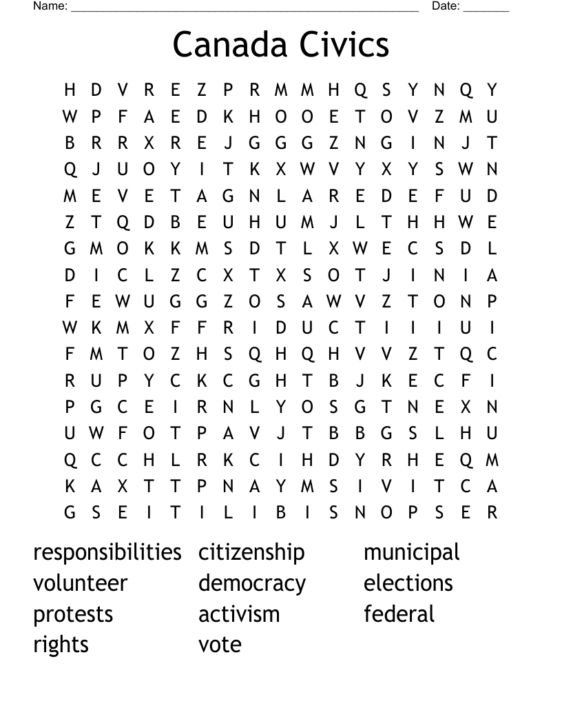 Canada Civics Word Search
