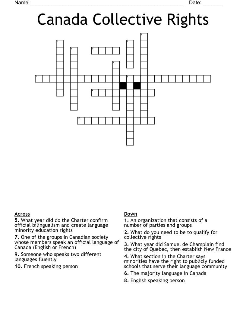 Canada Collective Rights Crossword