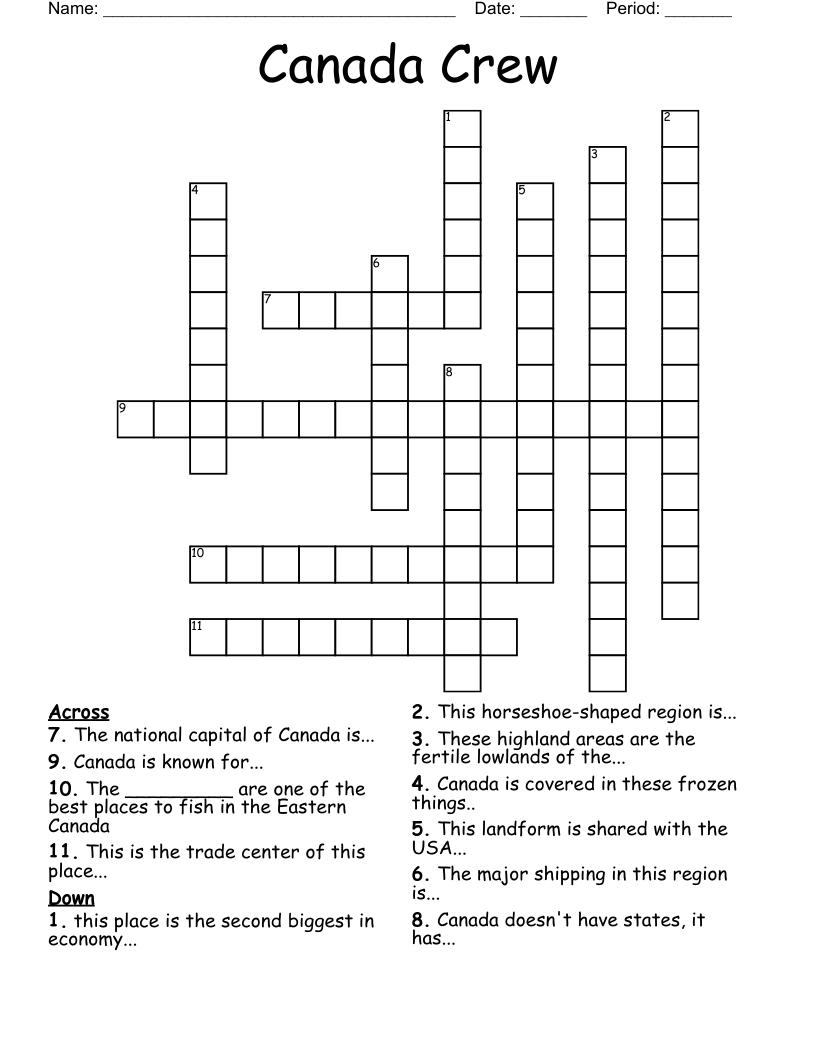 Canada Crew Crossword