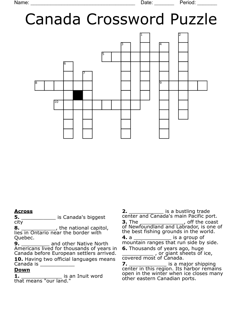 Canada Crossword Puzzle
