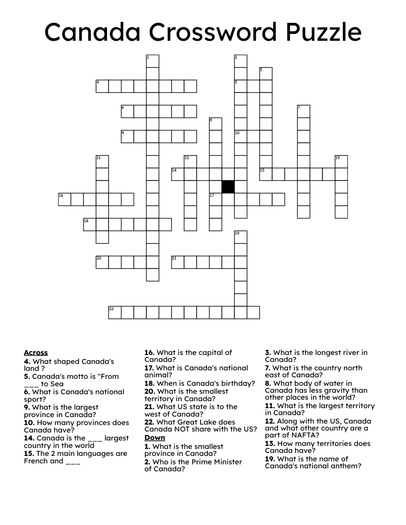 Canada Crossword Puzzle