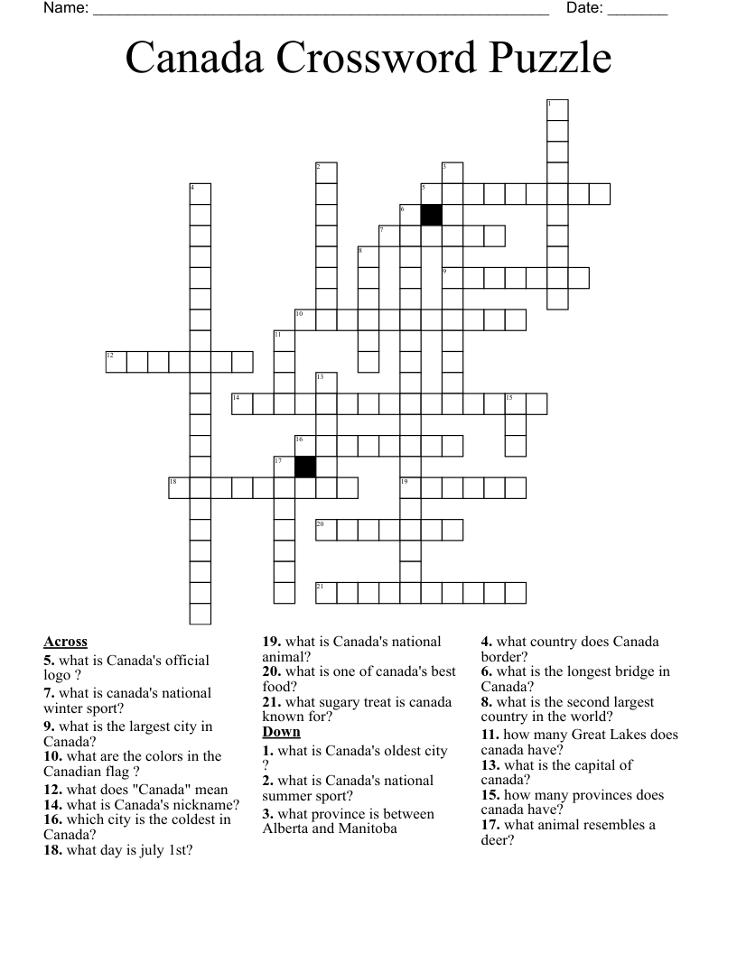 Canada Crossword Puzzle 