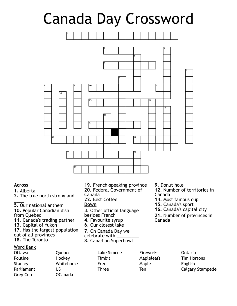 Canada Day Crossword