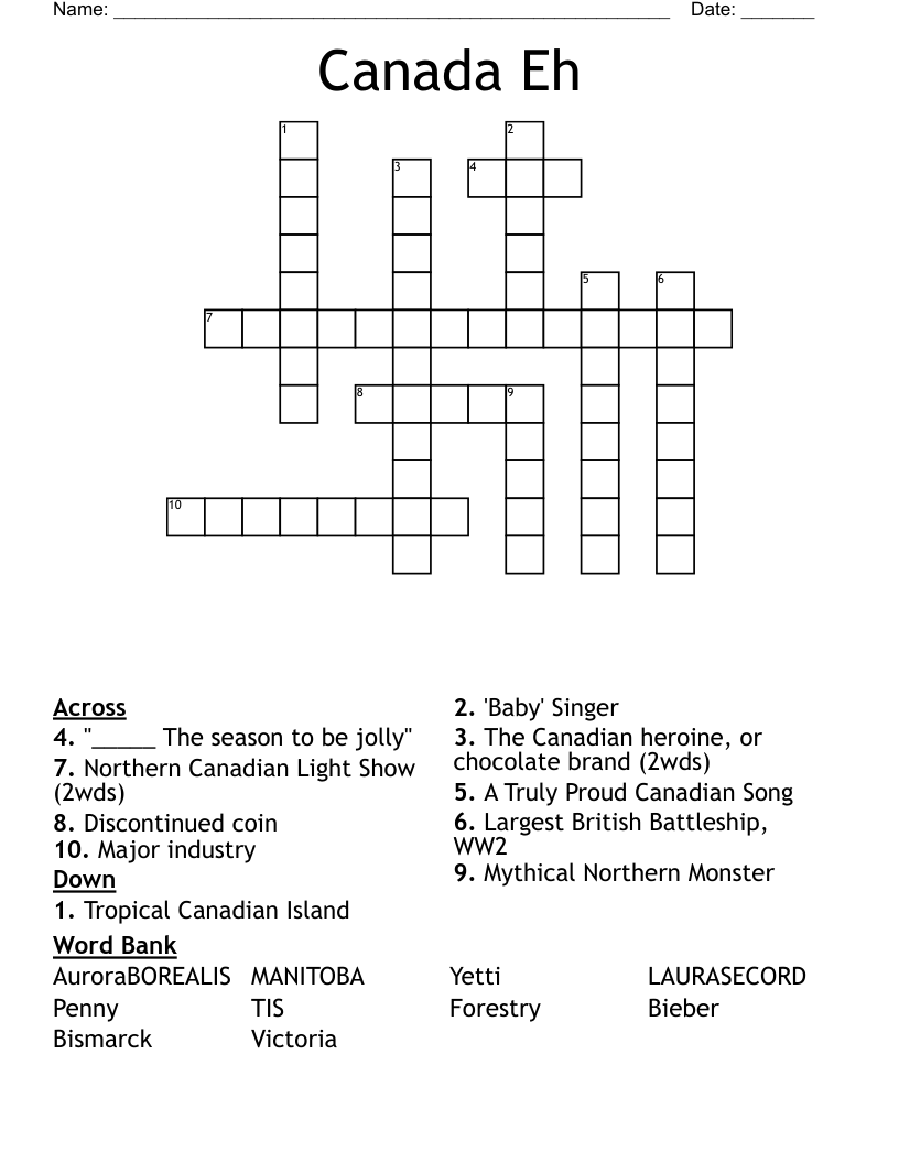 Canada Eh Crossword
