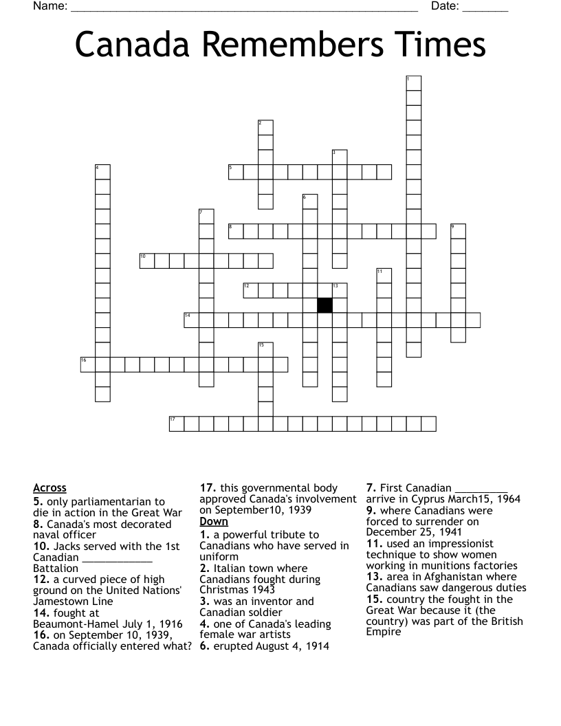 Canada Remembers Times Crossword