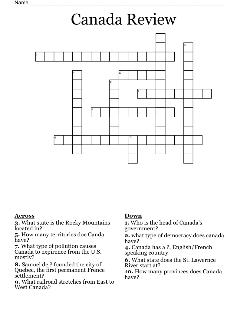 Canada Review Crossword