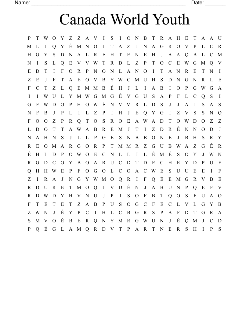 Canada World Youth Word Search