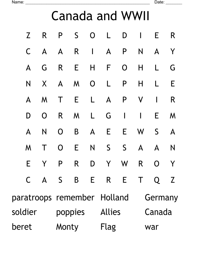 Canada and WWII Word Search