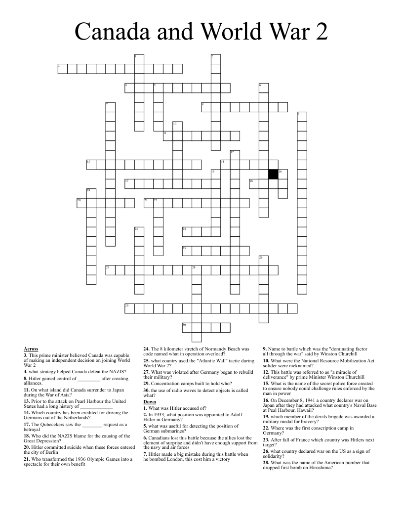 Canada and World War 2  Crossword