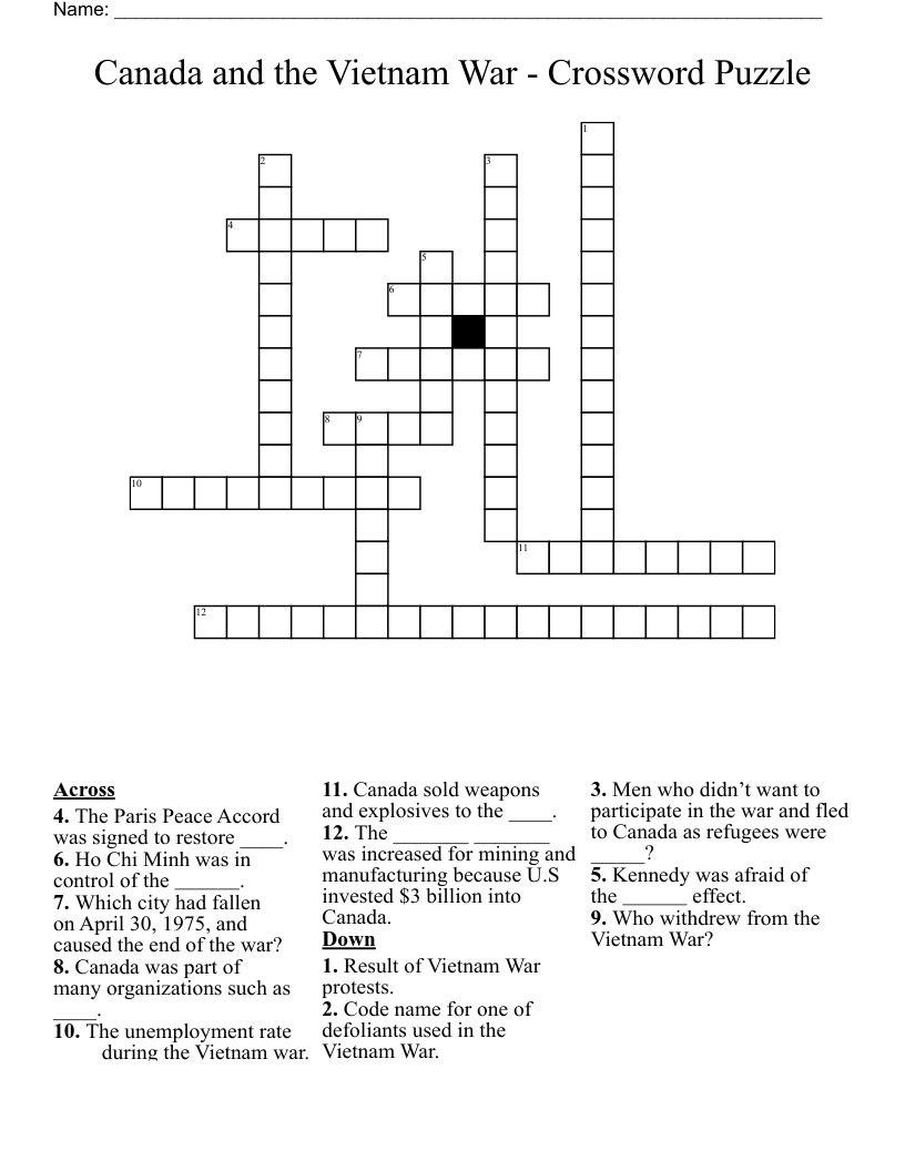 Canada and the Vietnam War - Crossword Puzzle