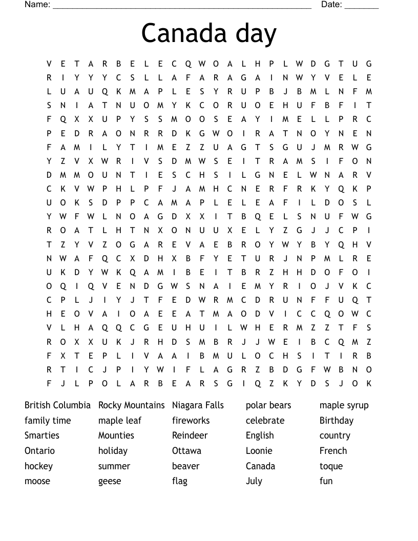 Canada day Word Search