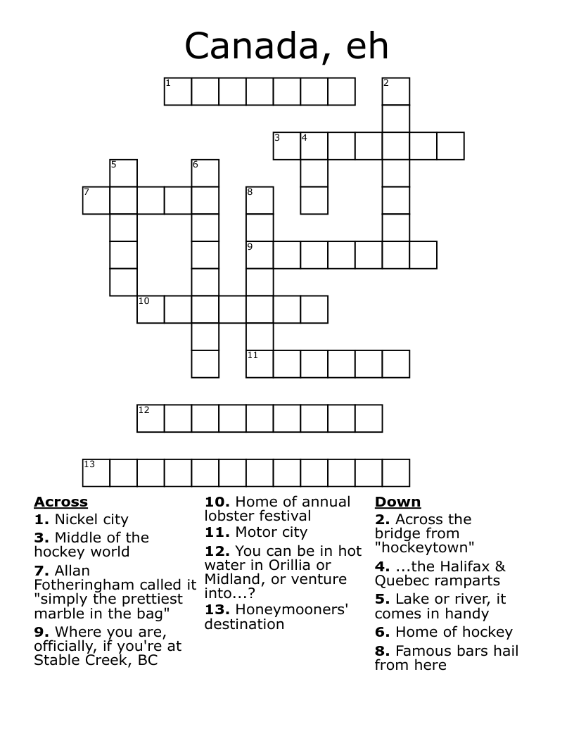 Canada, eh Crossword