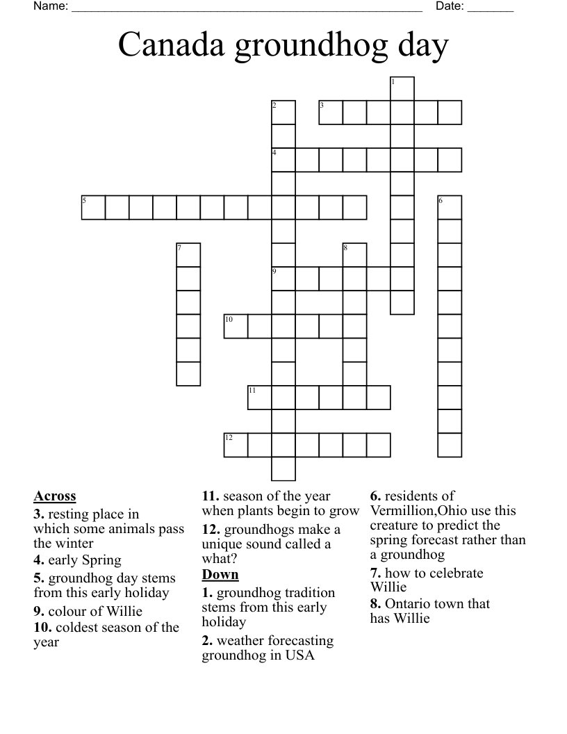 Canada groundhog day Crossword