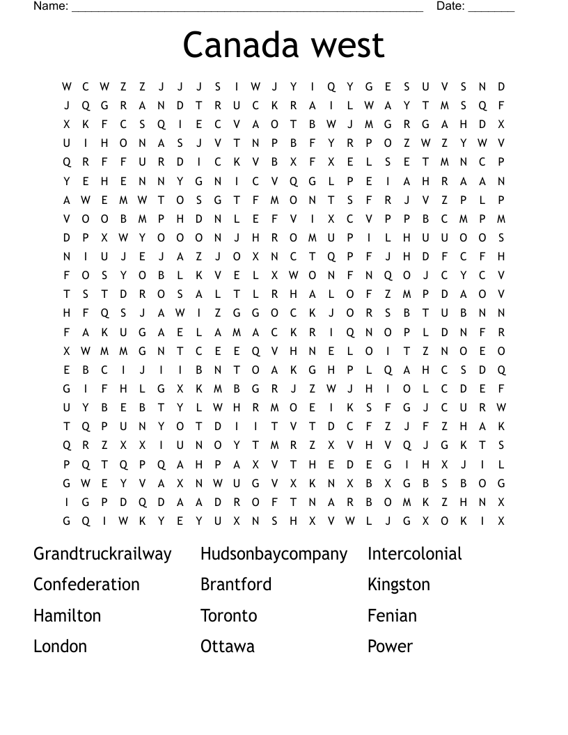 Canada west Word Search