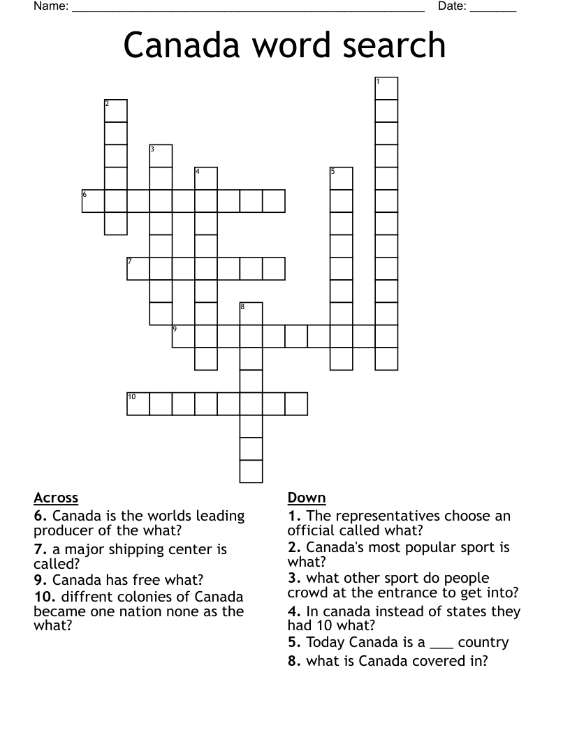 Canada word search  Crossword