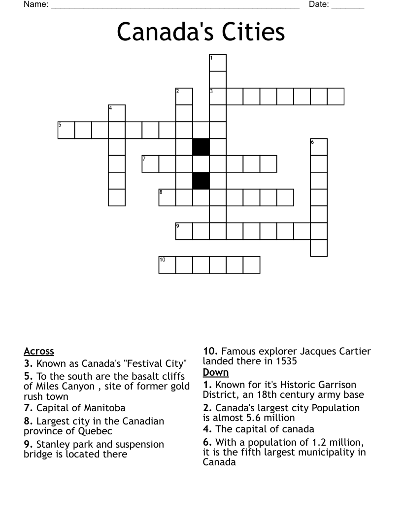 Canada's Cities Crossword
