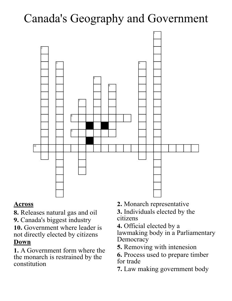 Canada's Geography and Government Crossword