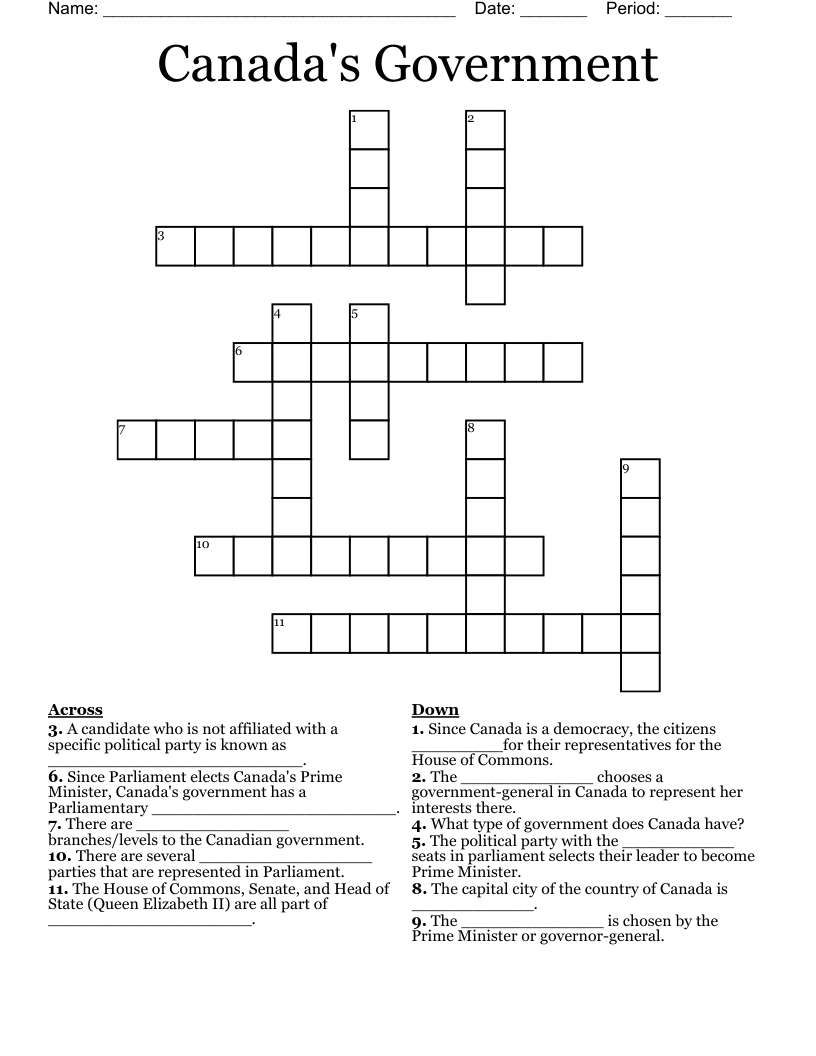 Canada's Government Crossword
