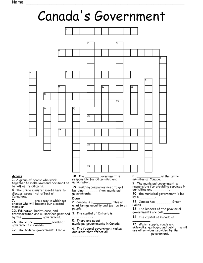 Canada's Government Crossword