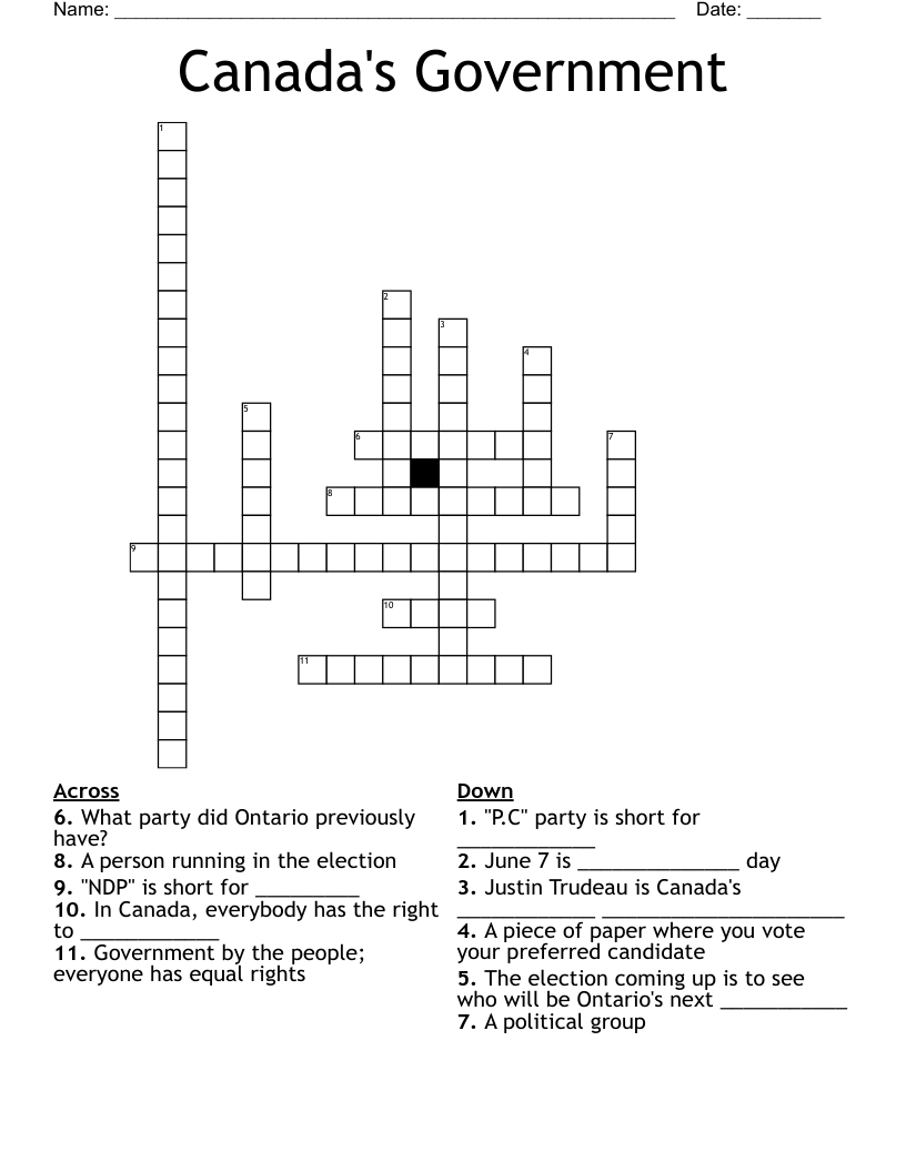 Canada's Government Crossword