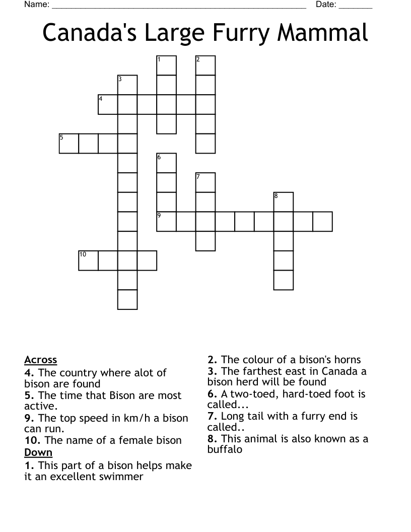Canada's Large Furry Mammal Crossword
