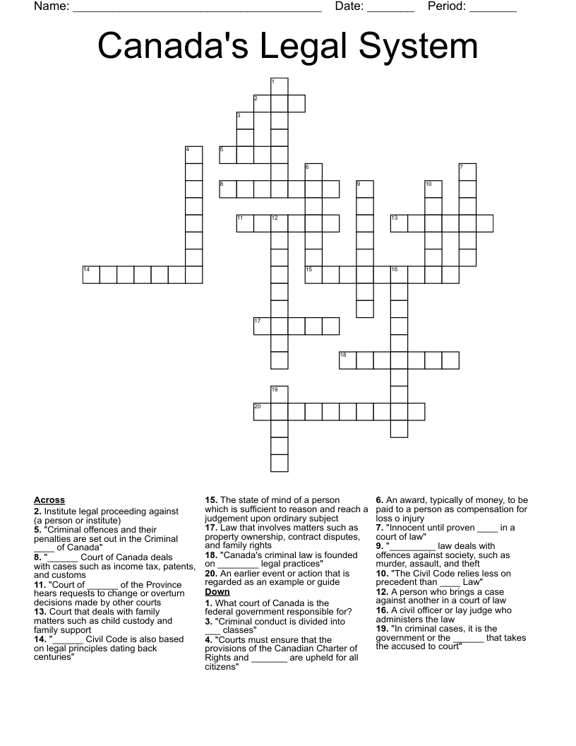 Canada's Legal System Crossword