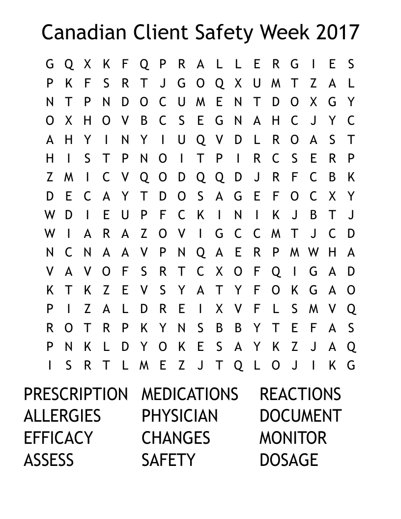 Canadian Client Safety Week 2017 Word Search