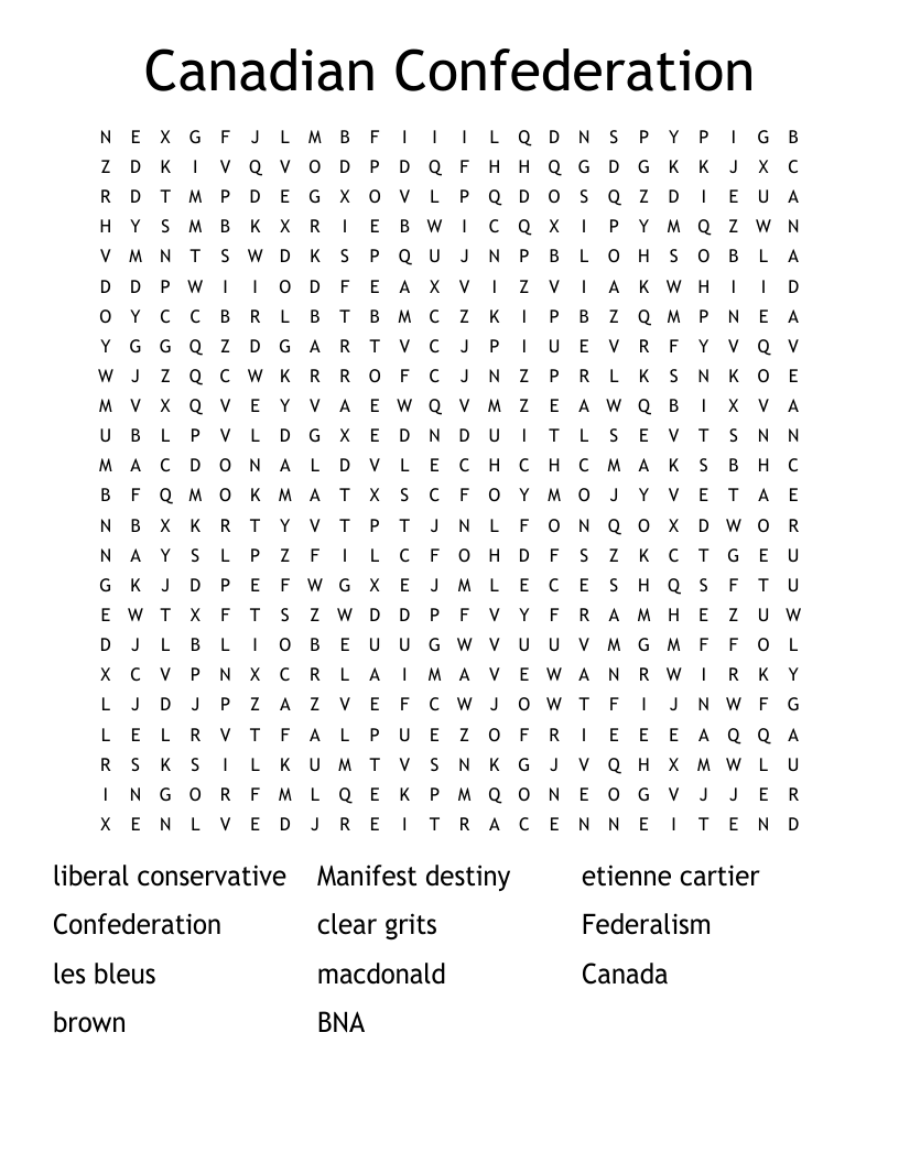 Canadian Confederation Word Search