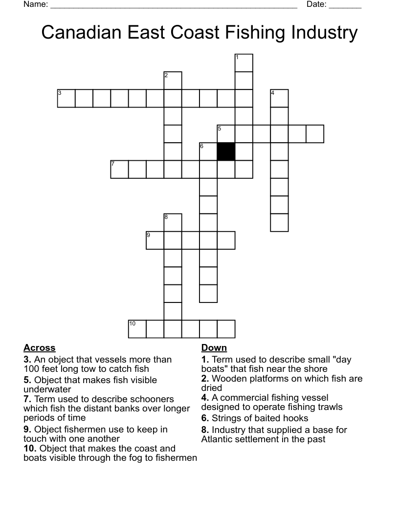 Canadian East Coast Fishing Industry Crossword