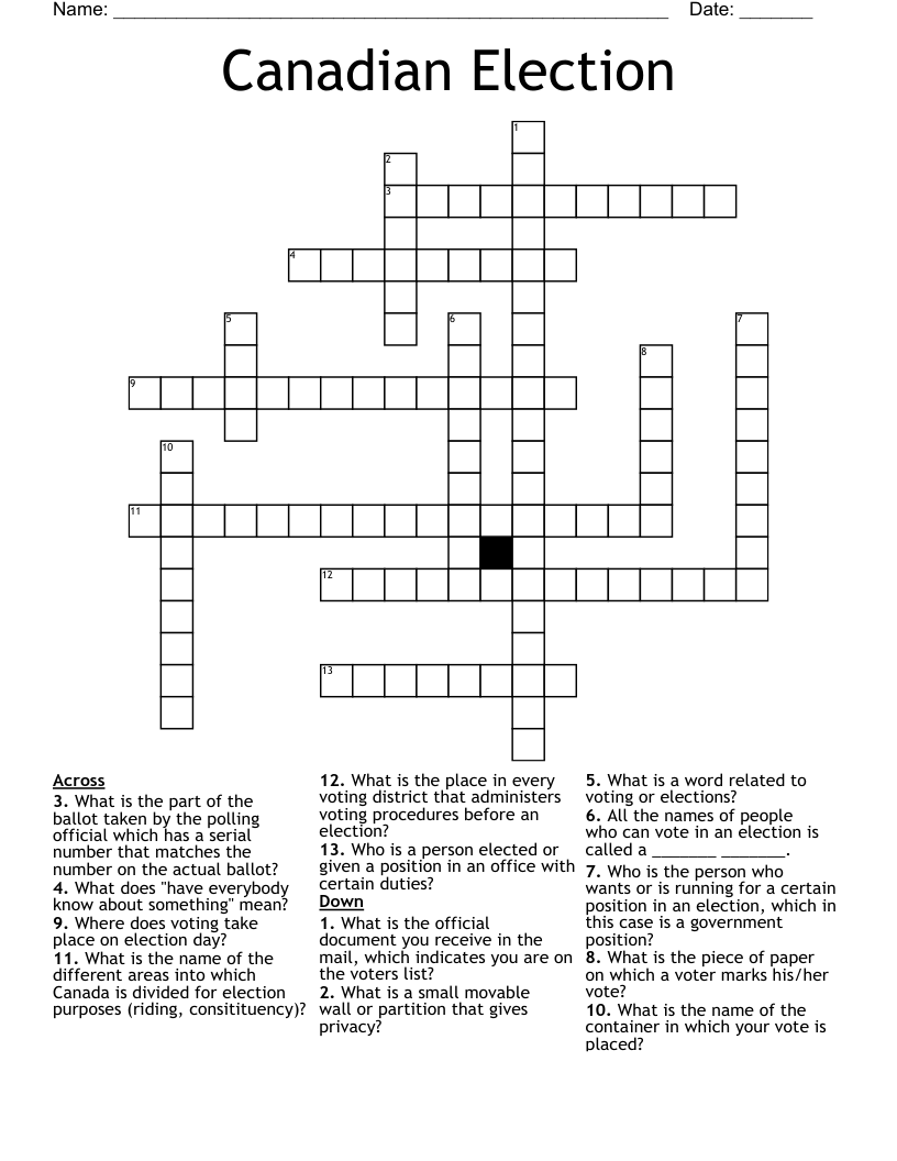 Canadian Election Crossword