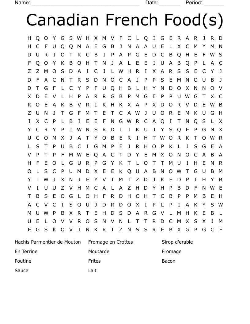 Canadian French Food(s) Word Search