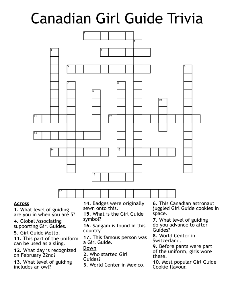 Canadian Girl Guide Trivia Crossword